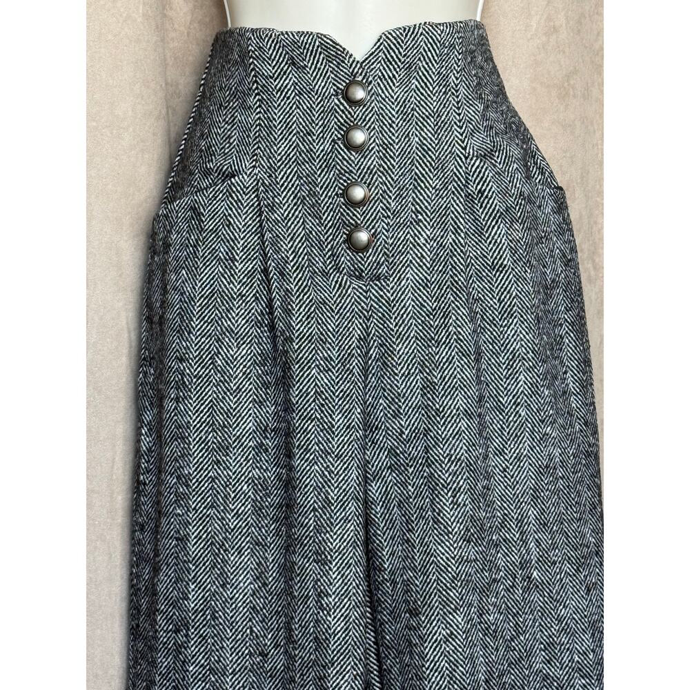 Unique Vintage 1940s Black White Woven Wide Leg  Pants with Cuffs M NWT - Picture 4 of 13